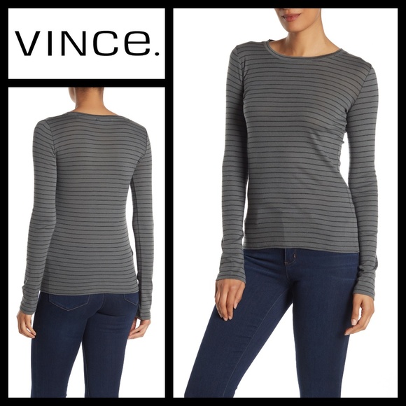 Vince Tops - Vince Double Pin Stripe Long Sleeve T-Shirt NWT L